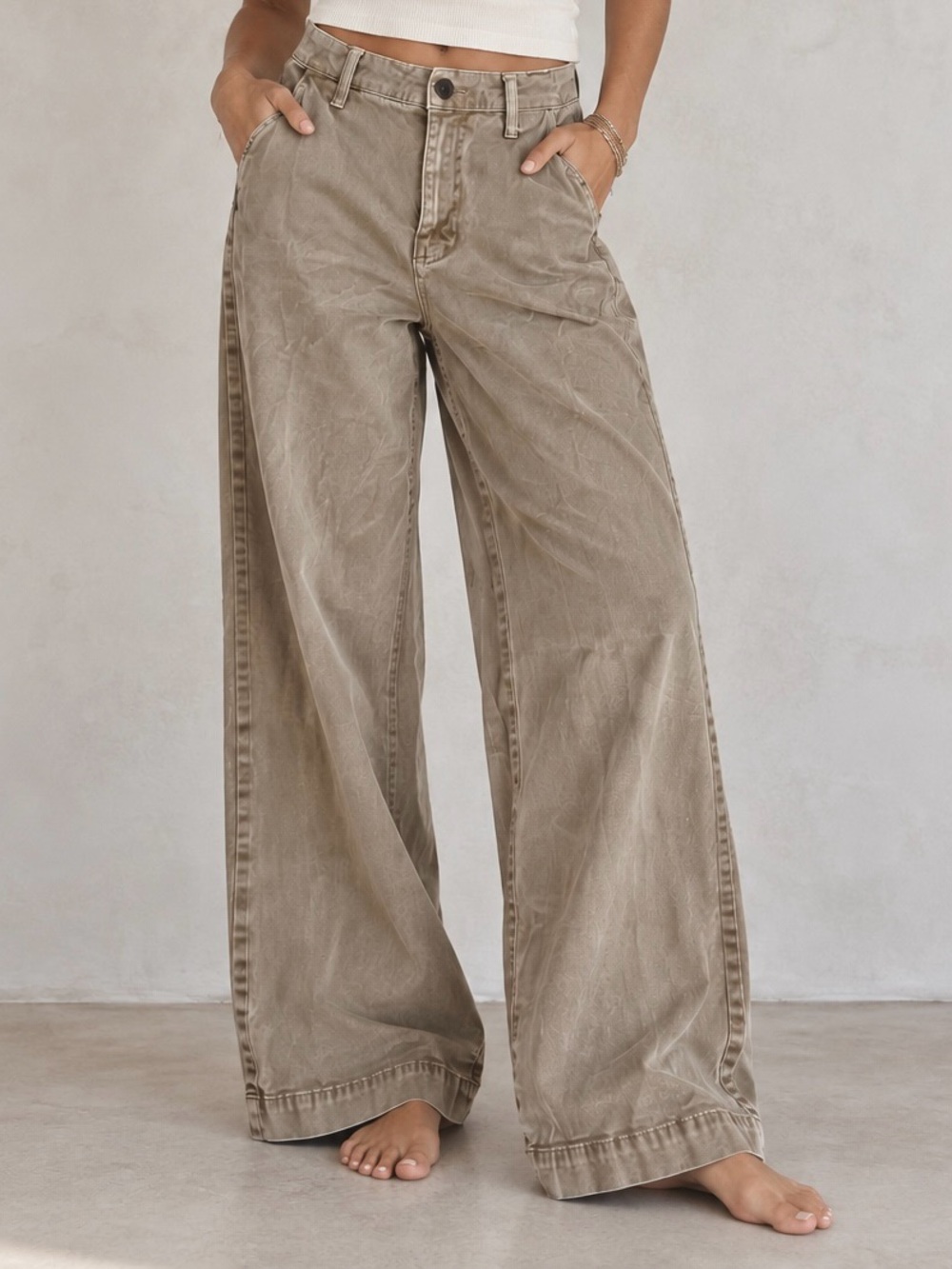 Boden Washed Khaki Wide Leg Pants High Rise Relaxed Utility Chino | Size 8/28